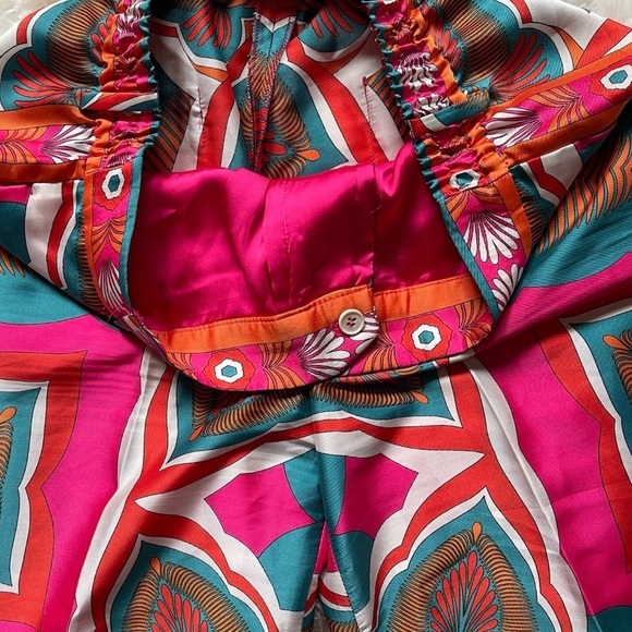 Zara Wide‎ Leg Palazzo Pants Sz Med Bright Floral Print Mod Flower Satin Look - Picture 11 of 14